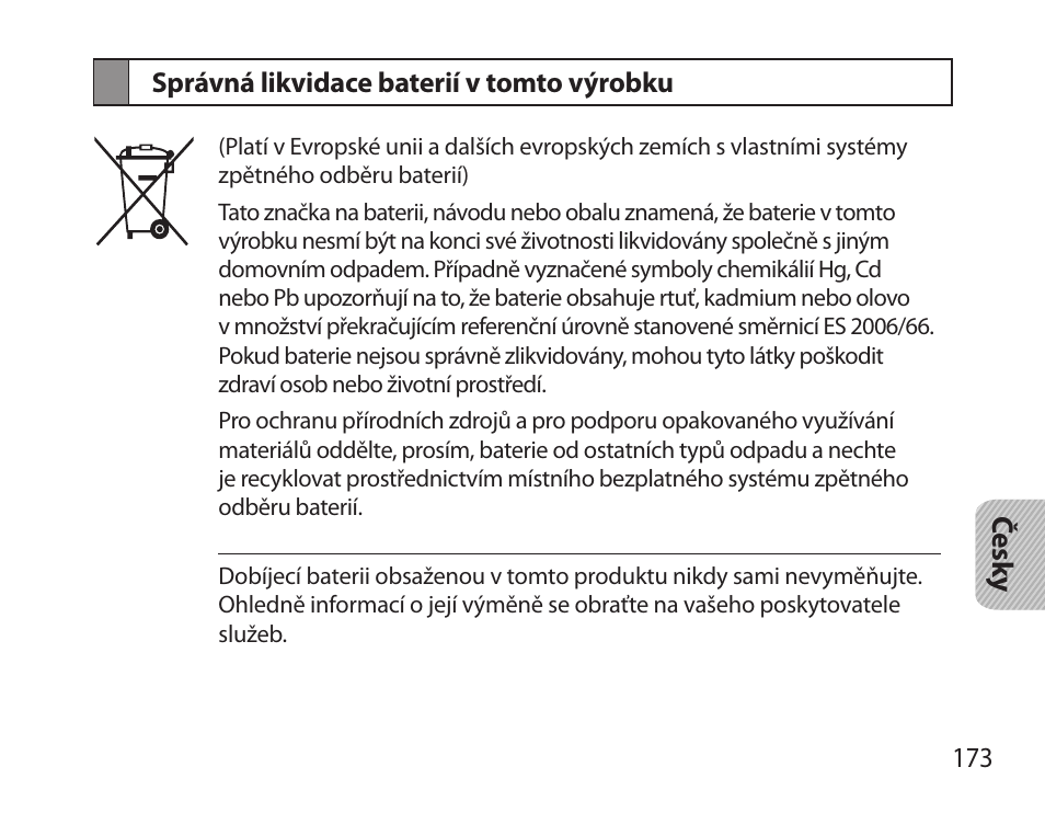 Správná likvidace baterií v tomto výrobku | Samsung HM3700 User Manual | Page 175 / 213