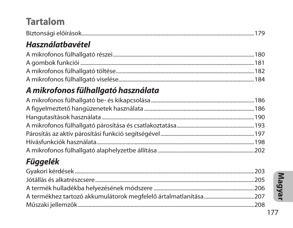 Magyar, Tartalom | Samsung HM3700 User Manual | Page 179 / 213