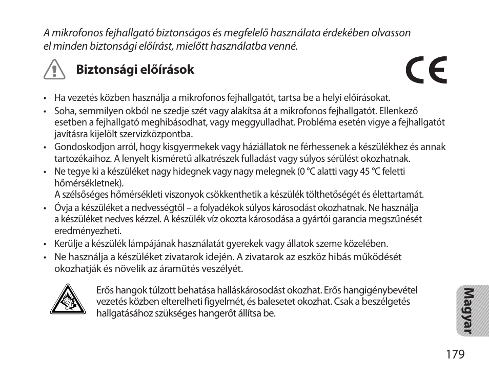 Biztonsági előírások, 179 m agy ar | Samsung HM3700 User Manual | Page 181 / 213
