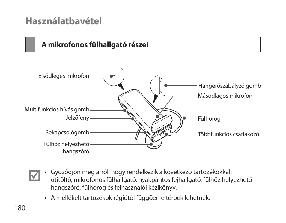 Használatbavétel, A mikrofonos fülhallgató részei | Samsung HM3700 User Manual | Page 182 / 213