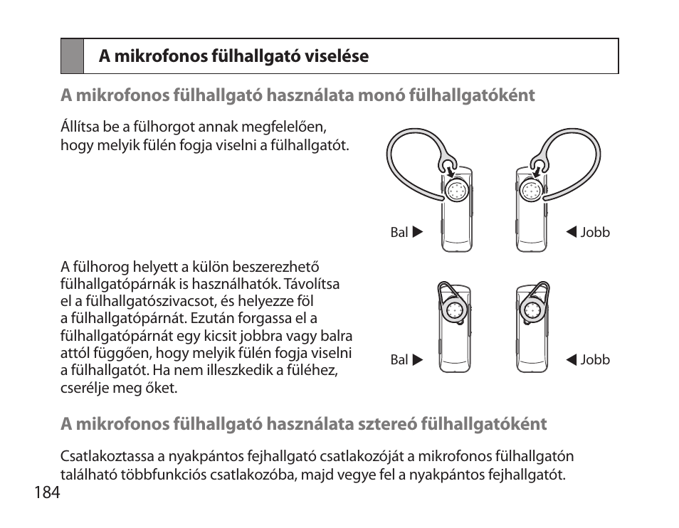 A mikrofonos fülhallgató viselése | Samsung HM3700 User Manual | Page 186 / 213