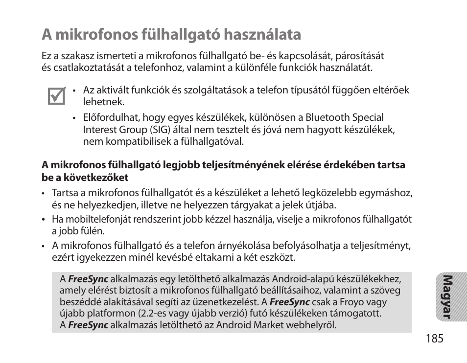 A mikrofonos fülhallgató használata | Samsung HM3700 User Manual | Page 187 / 213