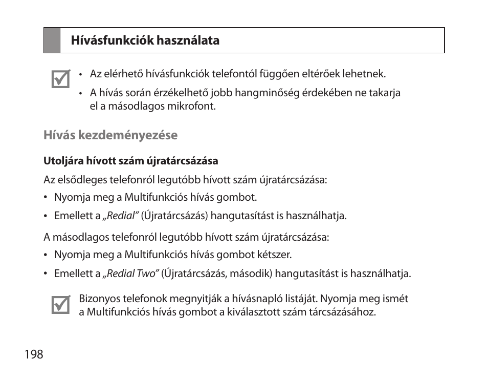 Hívásfunkciók használata | Samsung HM3700 User Manual | Page 200 / 213