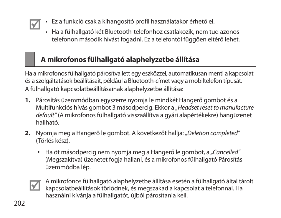 A mikrofonos fülhallgató alaphelyzetbe állítása | Samsung HM3700 User Manual | Page 204 / 213