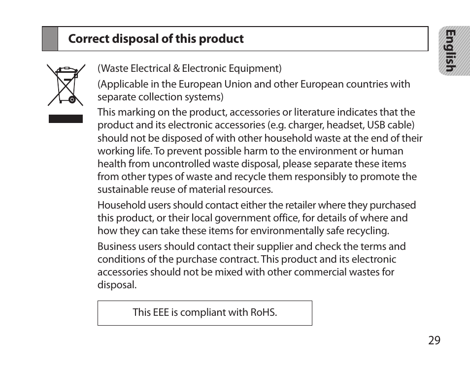 Correct disposal of this product | Samsung HM3700 User Manual | Page 31 / 213