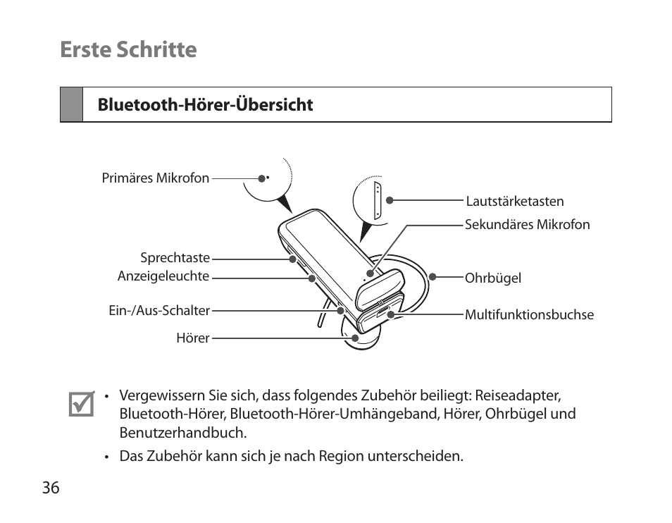 Erste schritte, Bluetooth-hörer-übersicht | Samsung HM3700 User Manual | Page 38 / 213