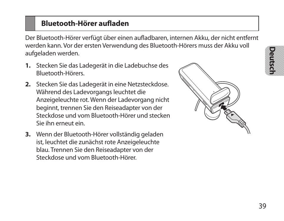 Bluetooth-hörer aufladen | Samsung HM3700 User Manual | Page 41 / 213