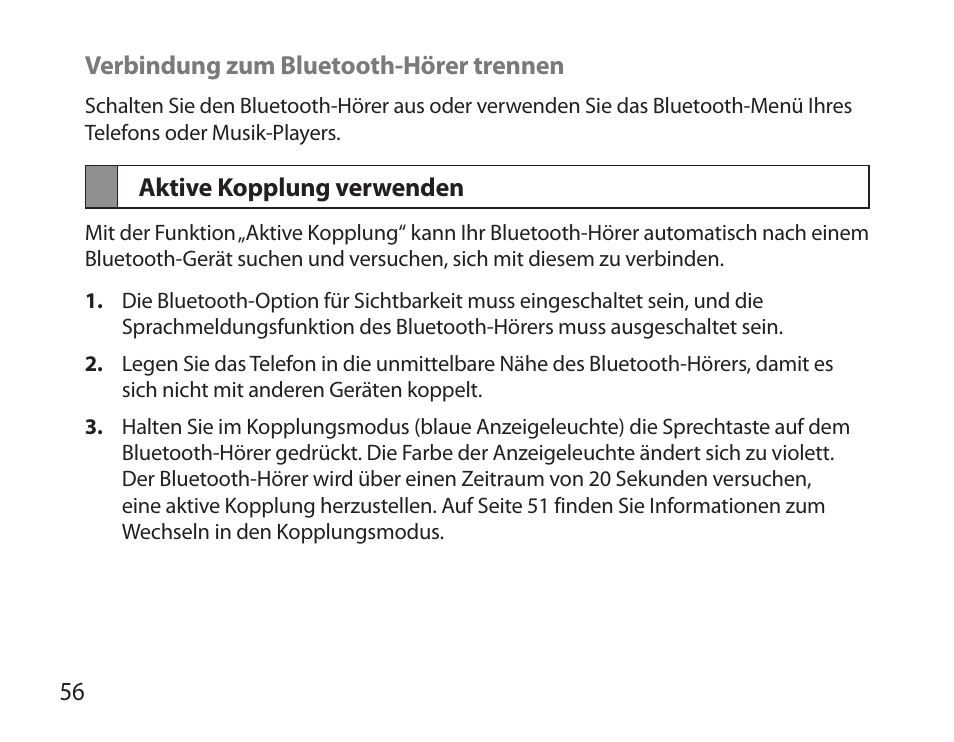 Aktive kopplung verwenden | Samsung HM3700 User Manual | Page 58 / 213
