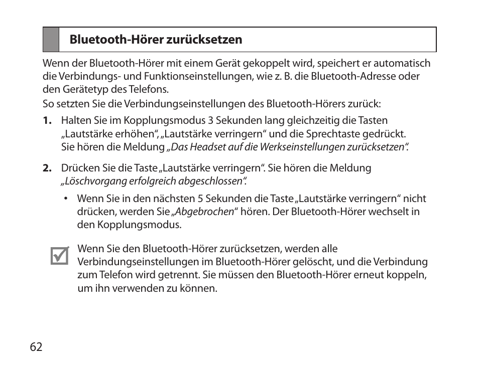 Bluetooth-hörer zurücksetzen | Samsung HM3700 User Manual | Page 64 / 213