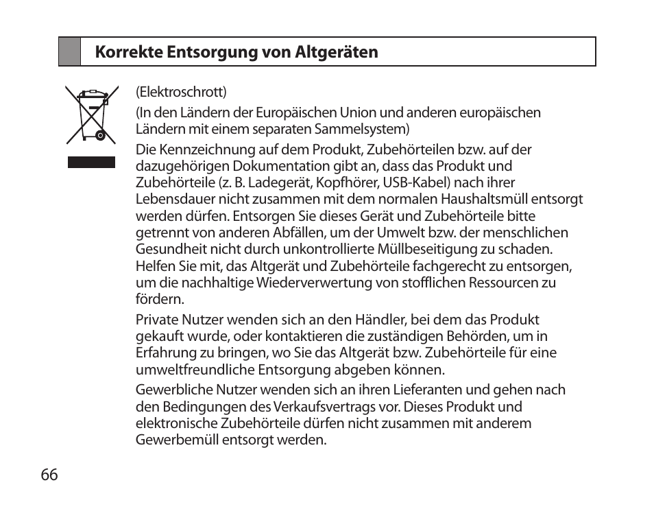 Korrekte entsorgung von altgeräten | Samsung HM3700 User Manual | Page 68 / 213