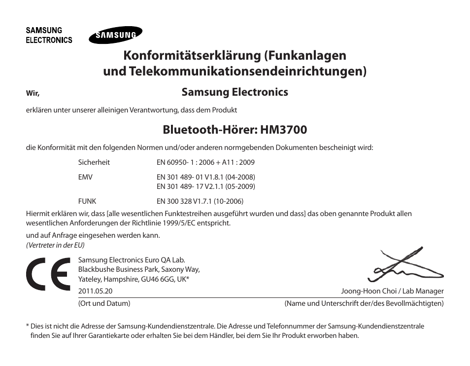 Bluetooth-hörer: hm3700, Samsung electronics | Samsung HM3700 User Manual | Page 71 / 213