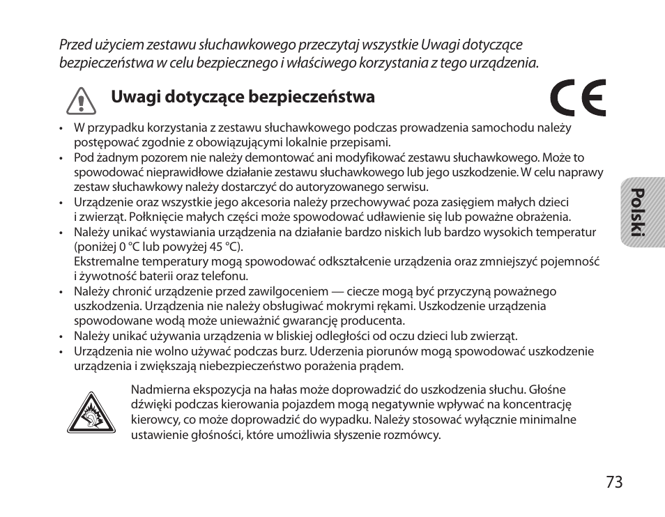 Uwagi dotyczące bezpieczeństwa, 73 polsk i | Samsung HM3700 User Manual | Page 75 / 213