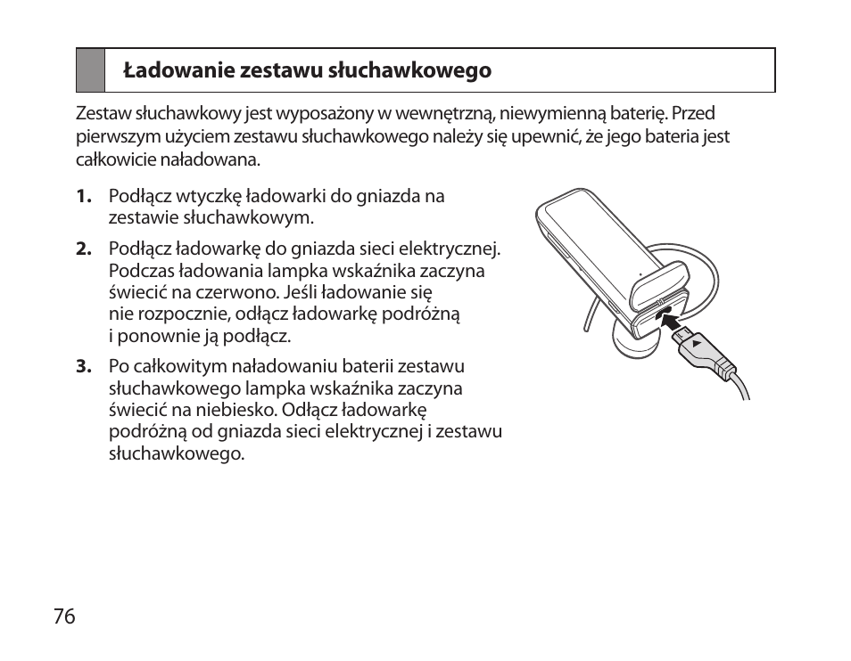 Ładowanie zestawu słuchawkowego | Samsung HM3700 User Manual | Page 78 / 213