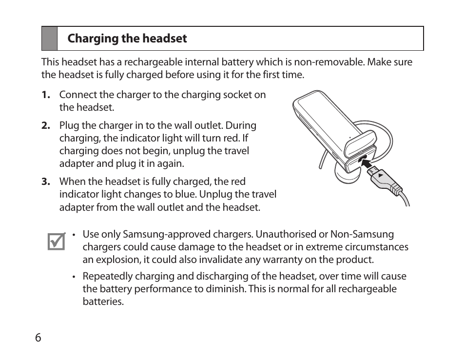 Charging the headset | Samsung HM3700 User Manual | Page 8 / 213