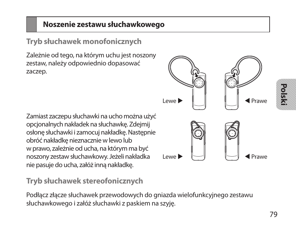 Noszenie zestawu słuchawkowego | Samsung HM3700 User Manual | Page 81 / 213