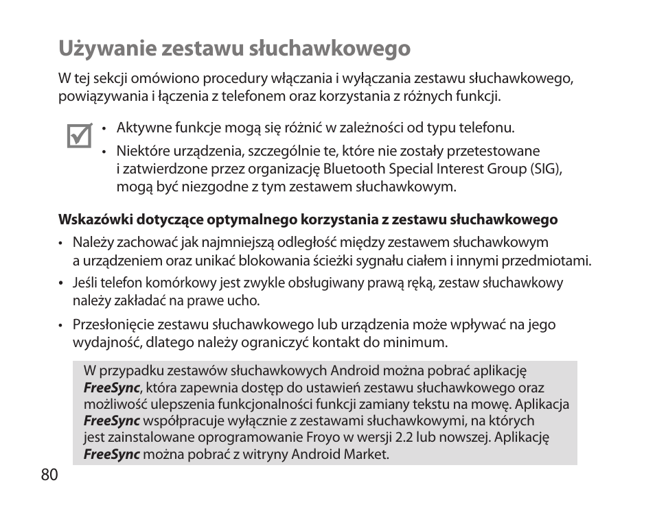 Używanie zestawu słuchawkowego | Samsung HM3700 User Manual | Page 82 / 213
