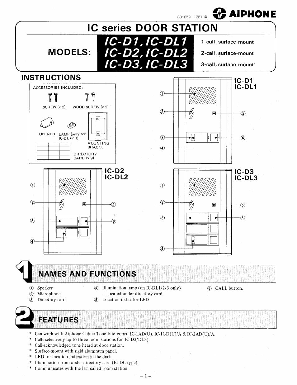 Aiphone DOOR STATION IC-DL1 User Manual | 4 pages
