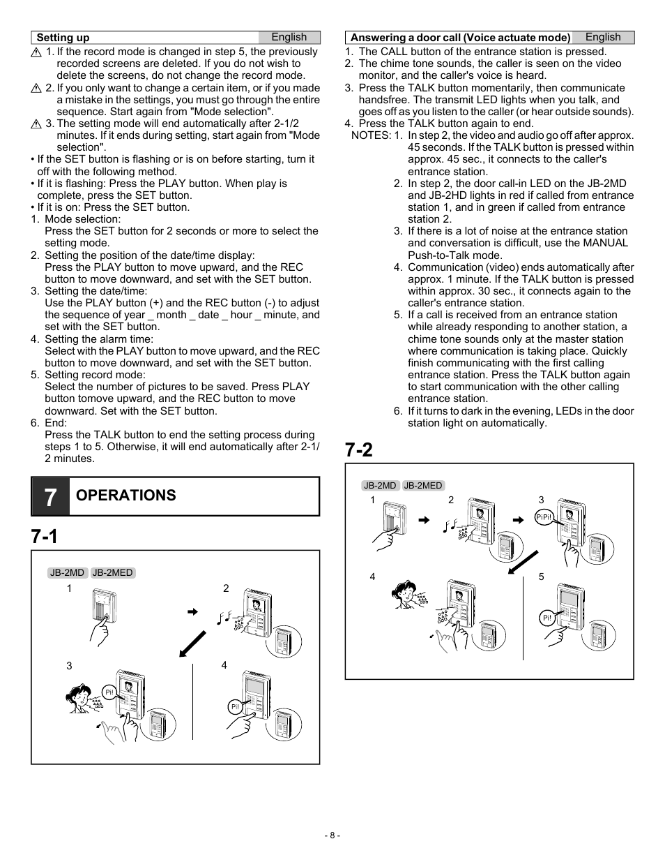 Operations | Aiphone JB-2MED User Manual | Page 8 / 14