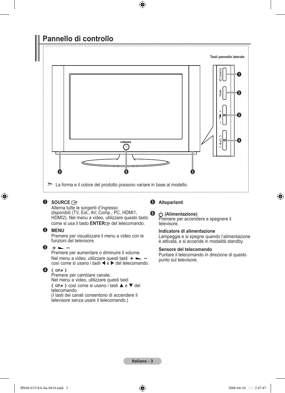 Pannello di controllo | Samsung LE32A330J1N User Manual | Page 141 / 413