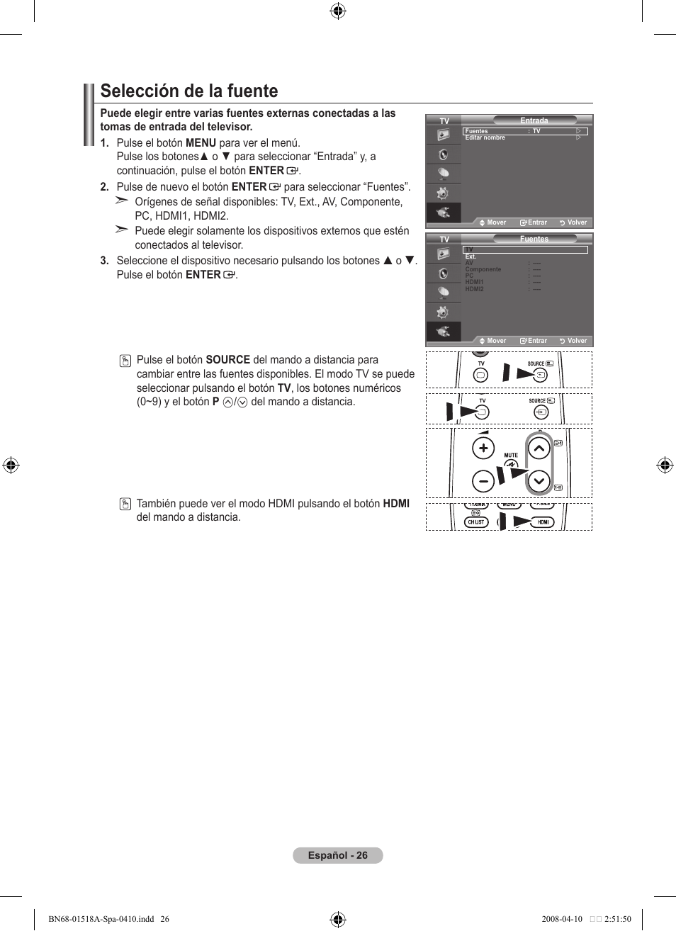 Selección de la fuente | Samsung LE32A330J1N User Manual | Page 200 / 413