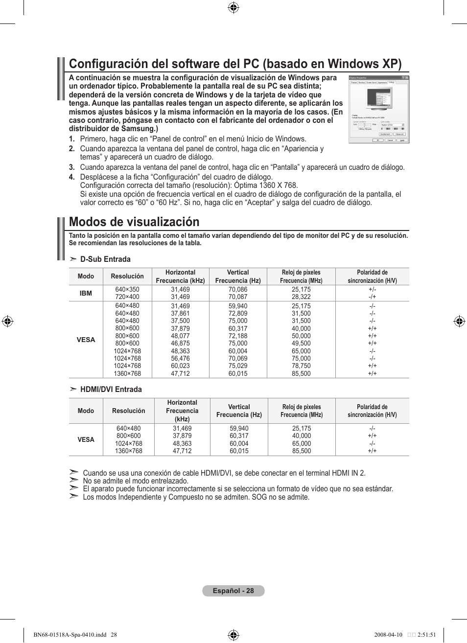 Modos de visualización | Samsung LE32A330J1N User Manual | Page 202 / 413