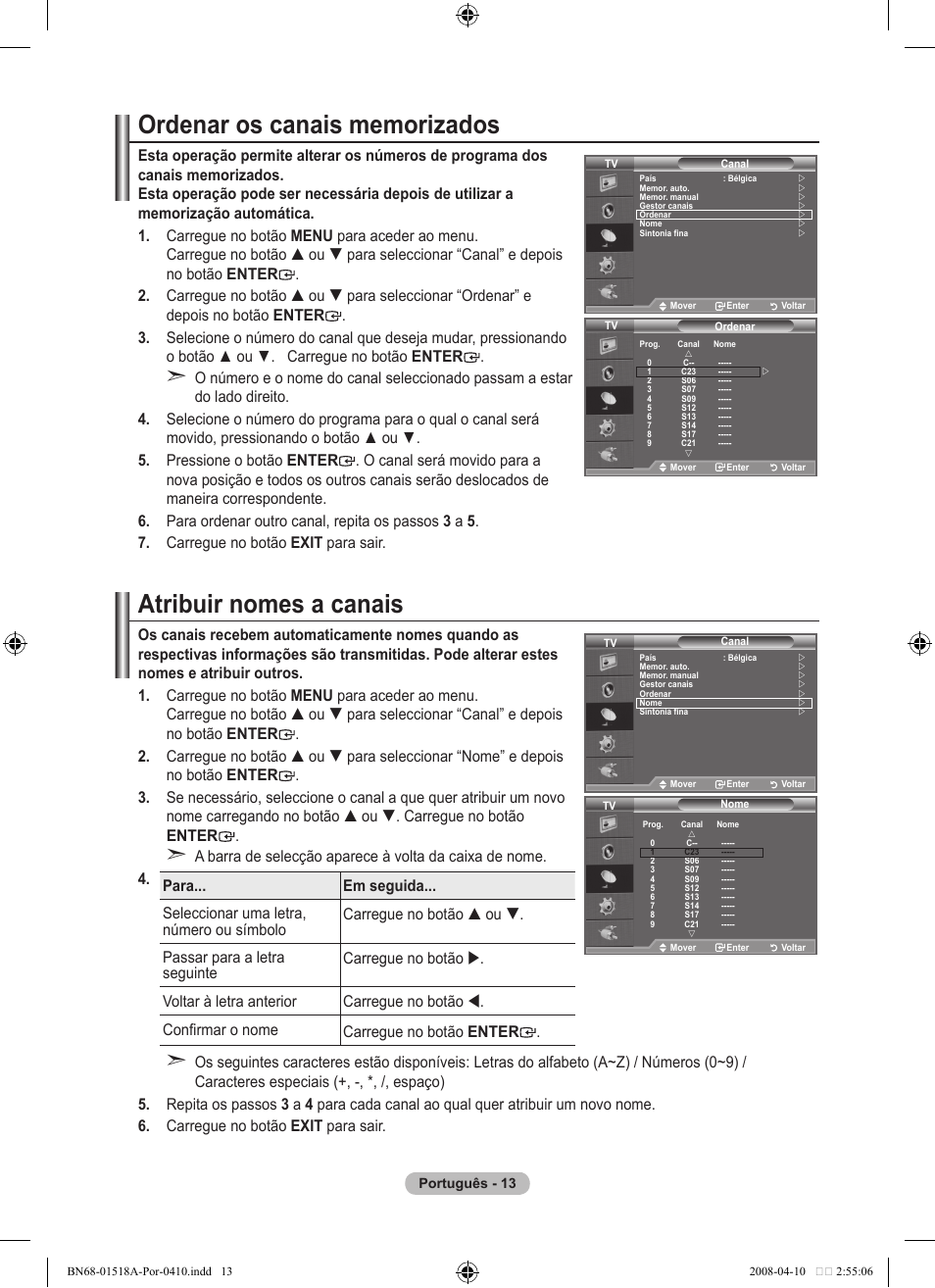 Atribuir nomes a canais | Samsung LE32A330J1N User Manual | Page 221 / 413