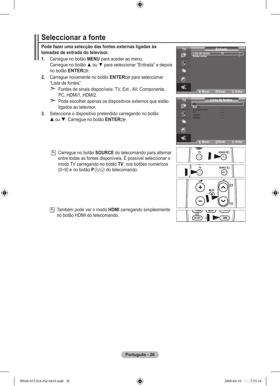 Seleccionar a fonte | Samsung LE32A330J1N User Manual | Page 234 / 413