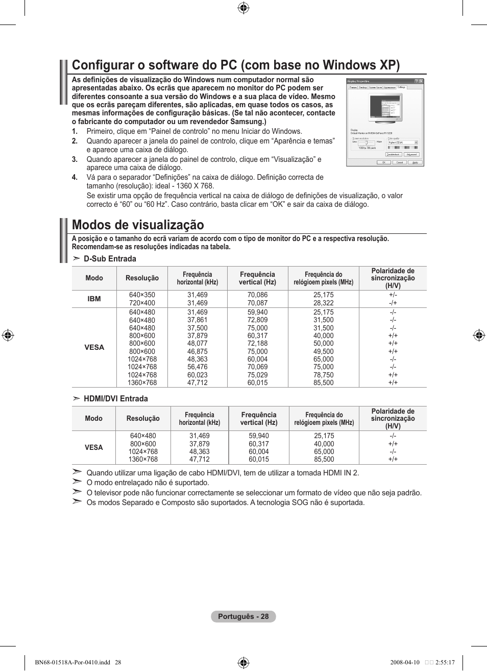 Modos de visualização | Samsung LE32A330J1N User Manual | Page 236 / 413