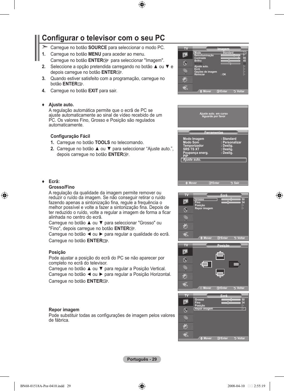 Configurar o televisor com o seu pc | Samsung LE32A330J1N User Manual | Page 237 / 413