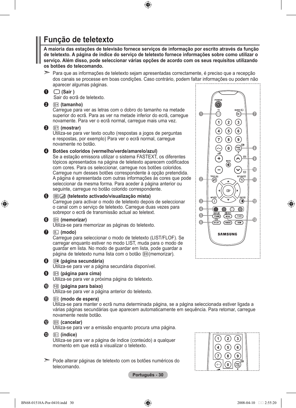 Função de teletexto | Samsung LE32A330J1N User Manual | Page 238 / 413