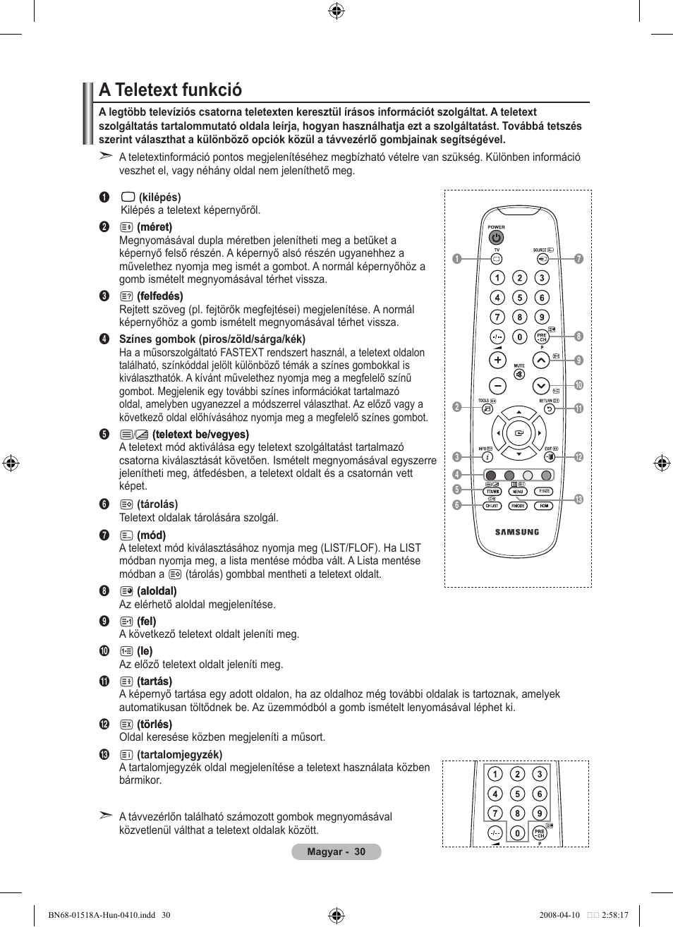 A teletext funkció | Samsung LE32A330J1N User Manual | Page 272 / 413