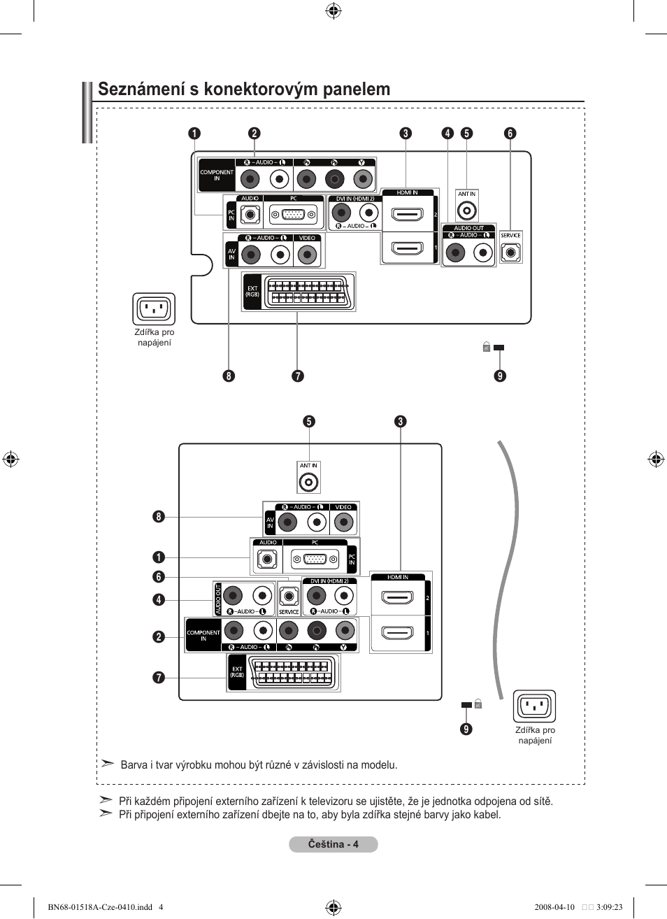 Seznámení s konektorovým panelem | Samsung LE32A330J1N User Manual | Page 314 / 413