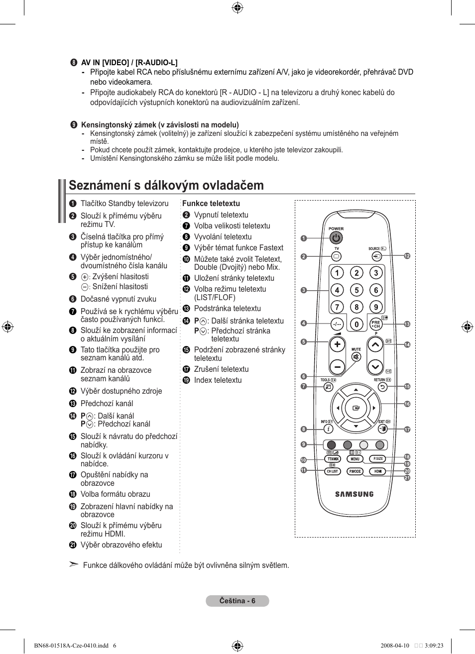 Seznámení s dálkovým ovladačem | Samsung LE32A330J1N User Manual | Page 316 / 413