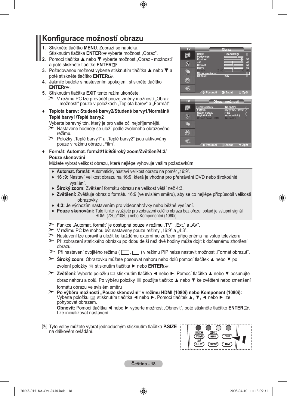 Konfigurace možností obrazu | Samsung LE32A330J1N User Manual | Page 328 / 413