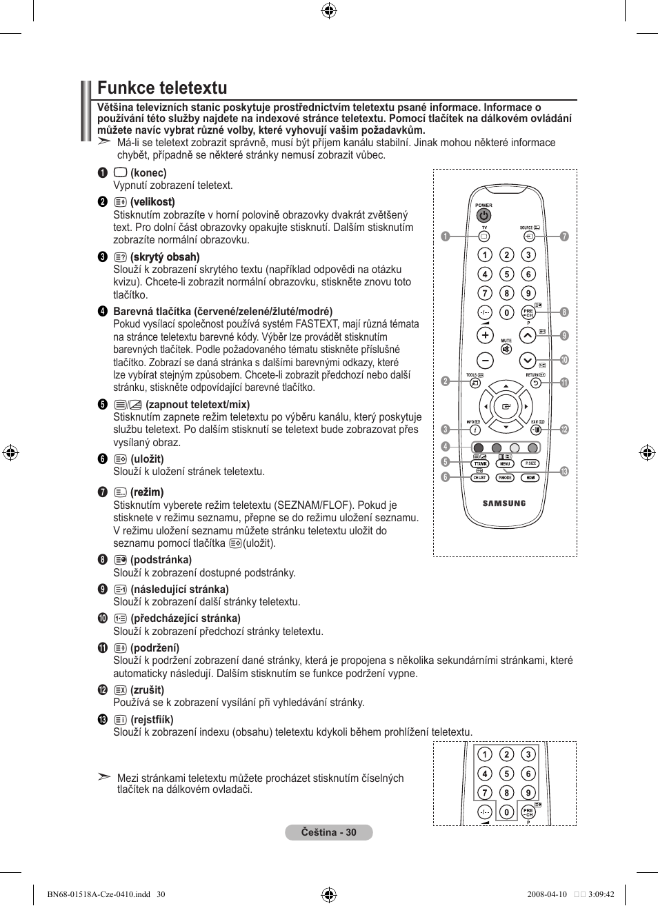 Funkce teletextu | Samsung LE32A330J1N User Manual | Page 340 / 413