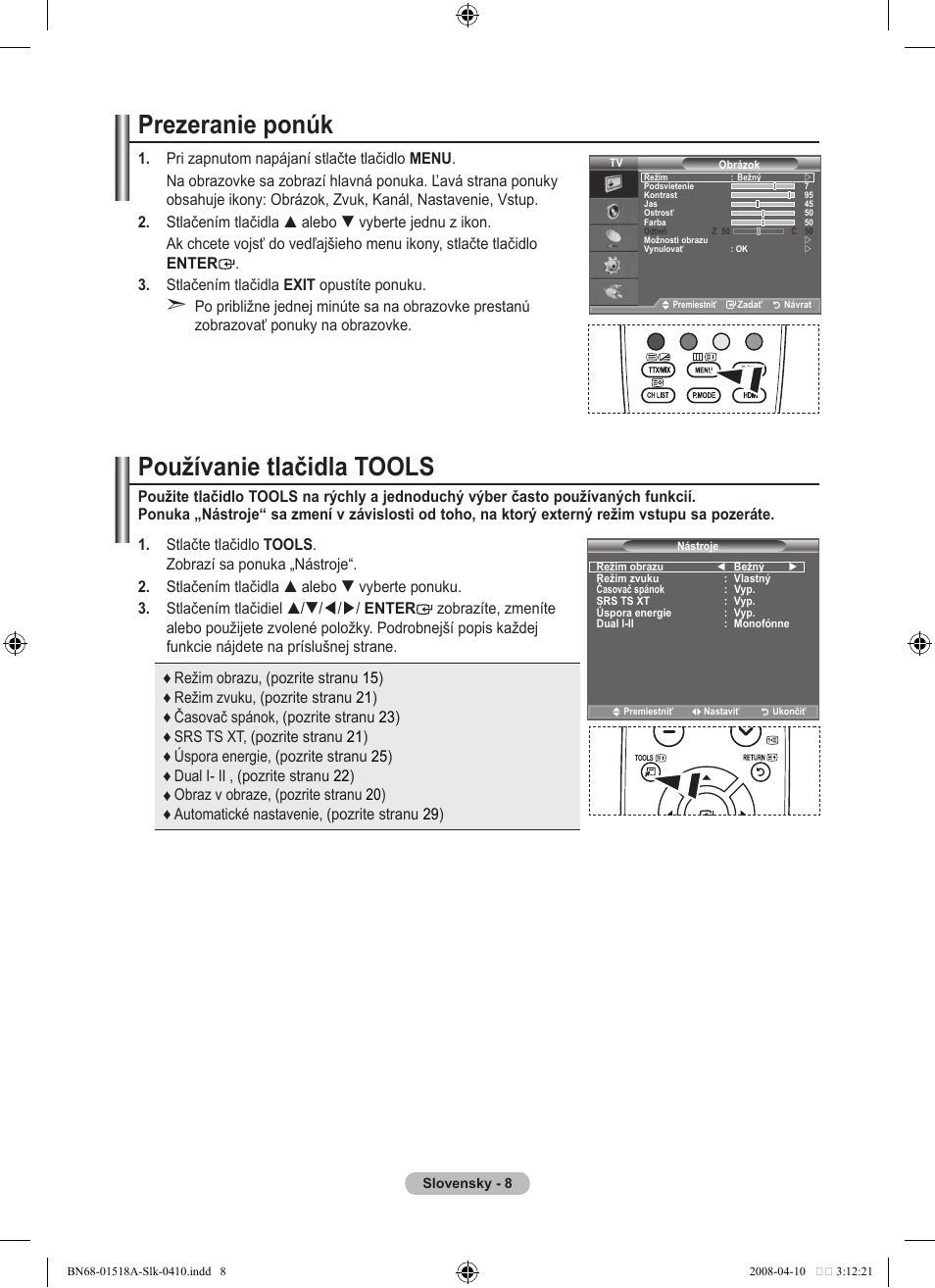 Prezeranie ponúk, Používanie tlačidla tools | Samsung LE32A330J1N User Manual | Page 352 / 413