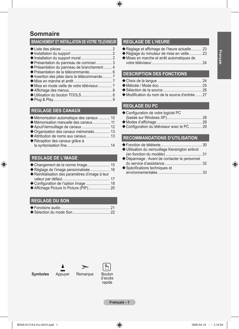 Sommaire | Samsung LE32A330J1N User Manual | Page 37 / 413