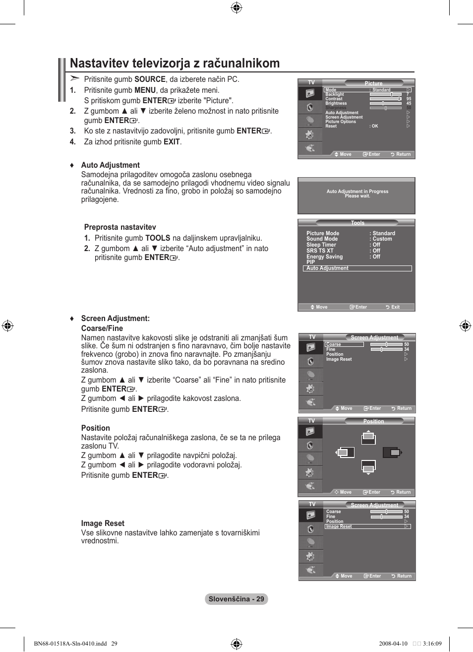 Nastavitev televizorja z računalnikom | Samsung LE32A330J1N User Manual | Page 407 / 413