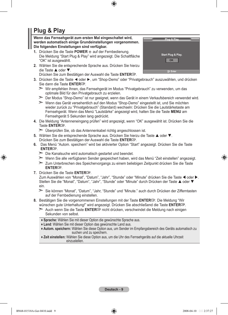 Plug & play | Samsung LE32A330J1N User Manual | Page 79 / 413