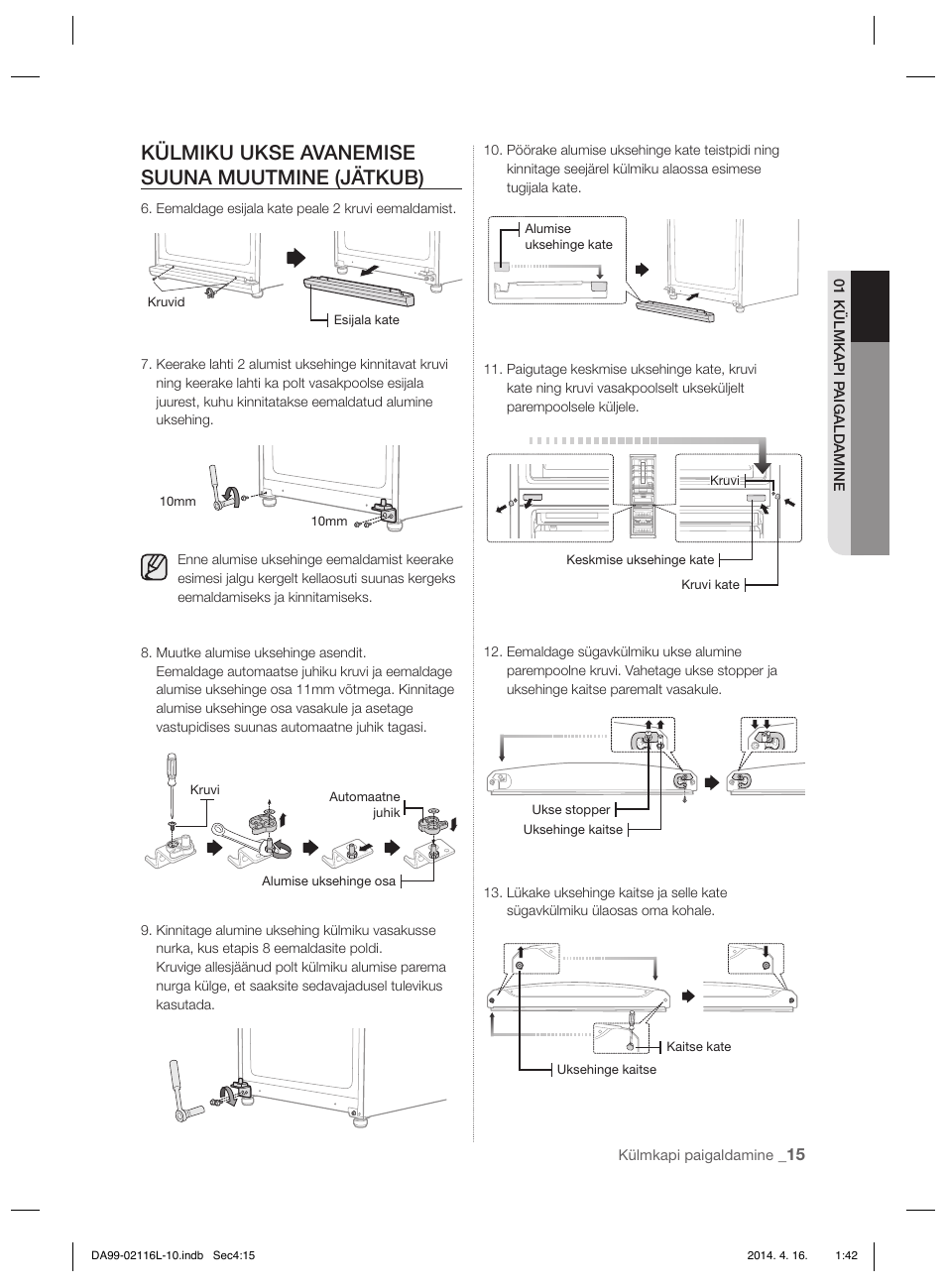 Külmiku ukse avanemise suuna muutmine (jätkub) | Samsung RL55VTEBG User Manual | Page 175 / 240