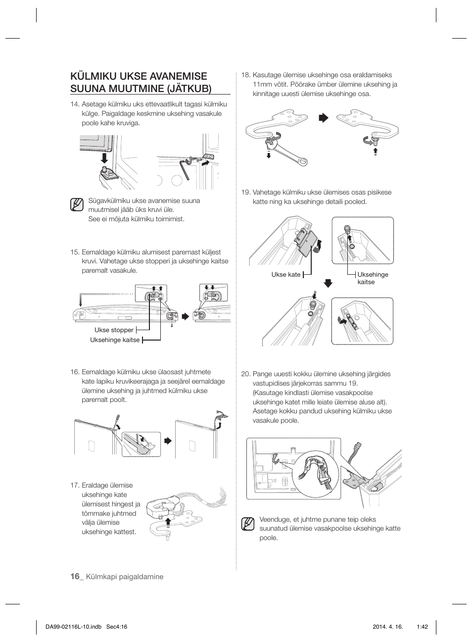 Külmiku ukse avanemise suuna muutmine (jätkub) | Samsung RL55VTEBG User Manual | Page 176 / 240