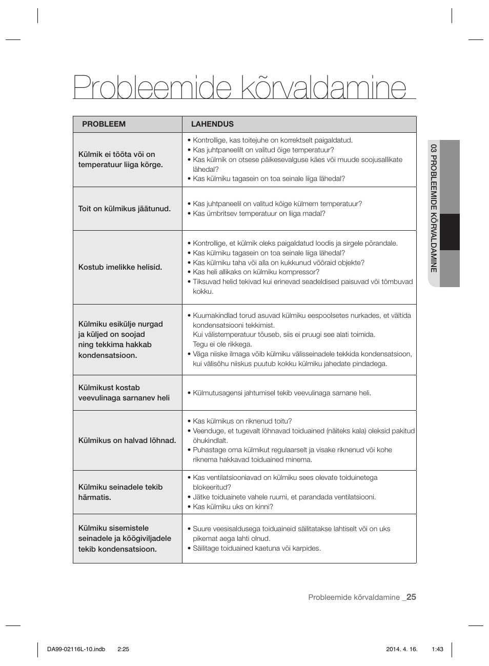 Probleemide kõrvaldamine | Samsung RL55VTEBG User Manual | Page 185 / 240