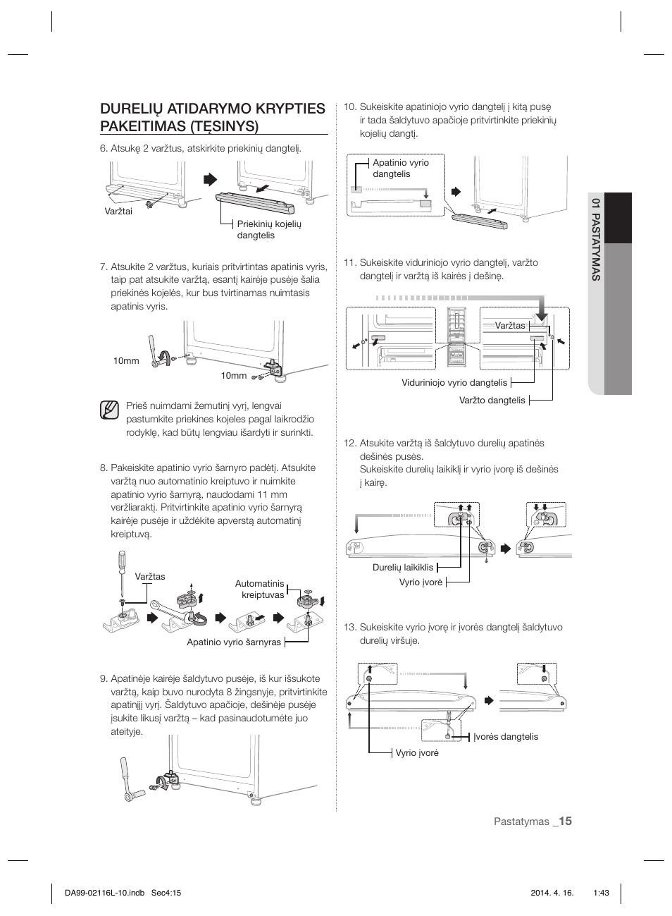 Durelių atidarymo krypties pakeitimas (tęsinys) | Samsung RL55VTEBG User Manual | Page 201 / 240