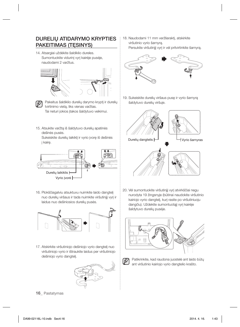 Durelių atidarymo krypties pakeitimas (tęsinys) | Samsung RL55VTEBG User Manual | Page 202 / 240