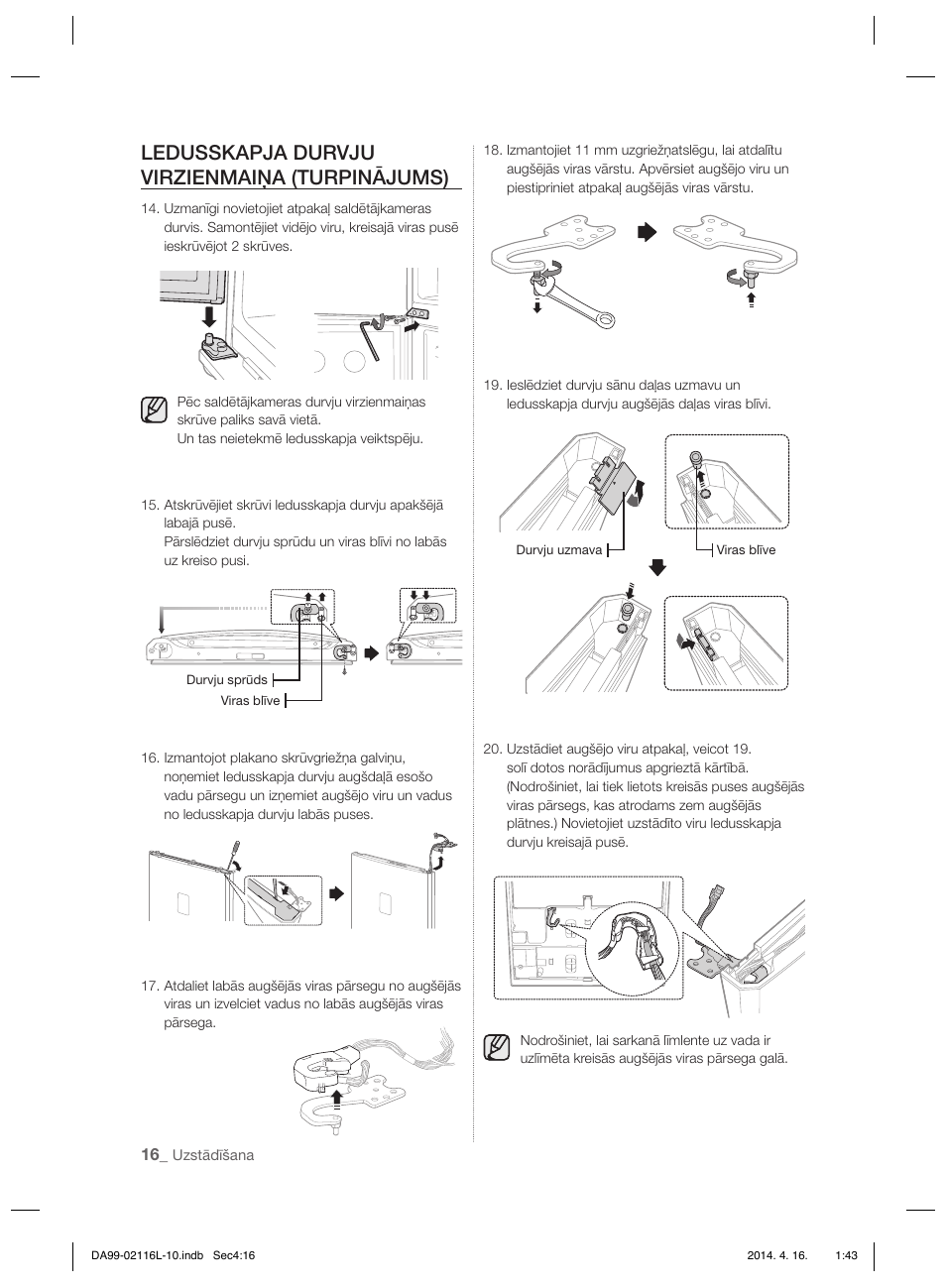 Ledusskapja durvju virzienmaiņa (turpinājums) | Samsung RL55VTEBG User Manual | Page 228 / 240