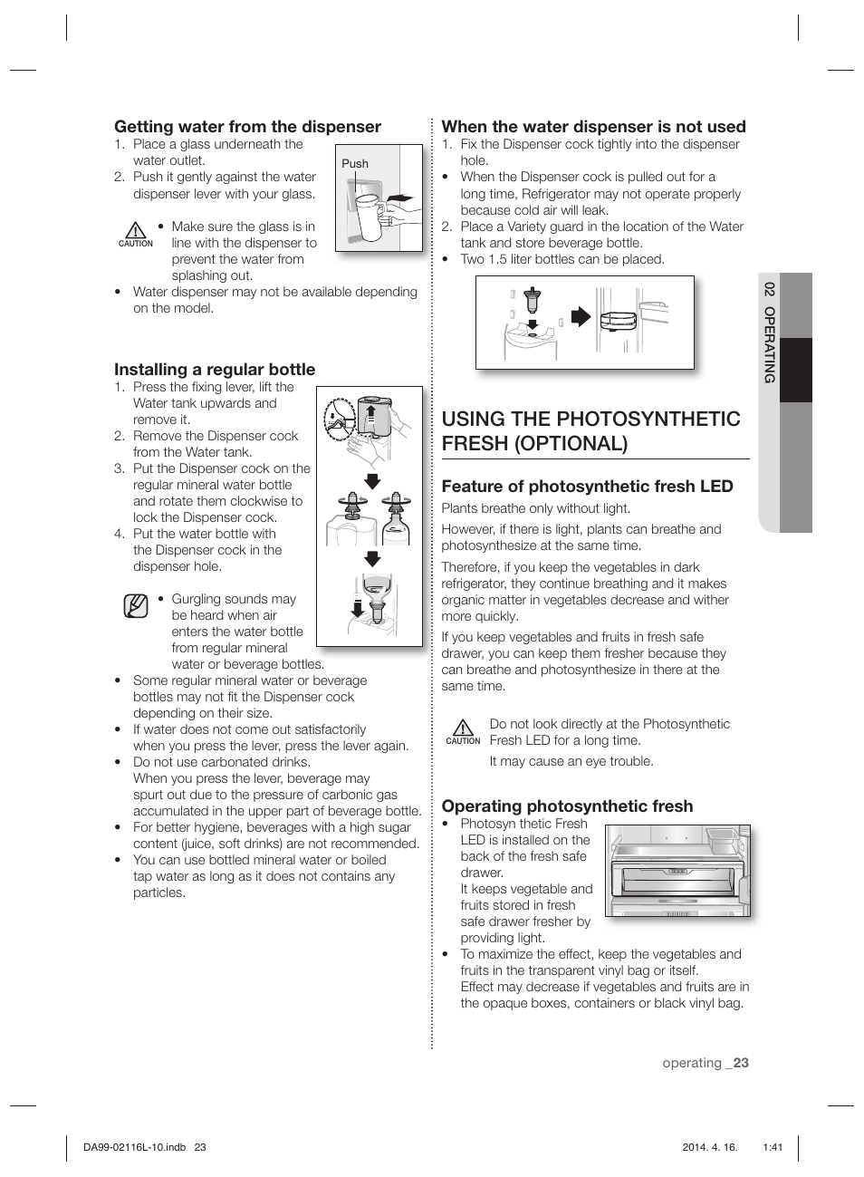 Using the photosynthetic fresh (optional) | Samsung RL55VTEBG User Manual | Page 23 / 240