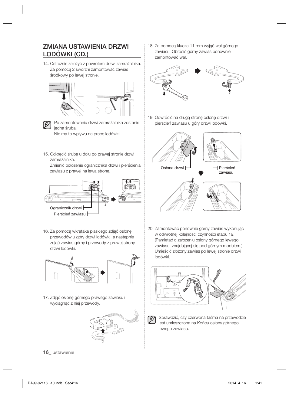 Zmiana ustawienia drzwi lodówki (cd.) | Samsung RL55VTEBG User Manual | Page 42 / 240