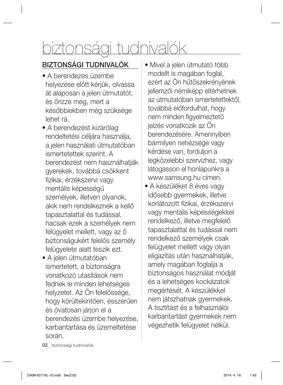 Biztonsági tudnivalók | Samsung RL55VTEBG User Manual | Page 54 / 240