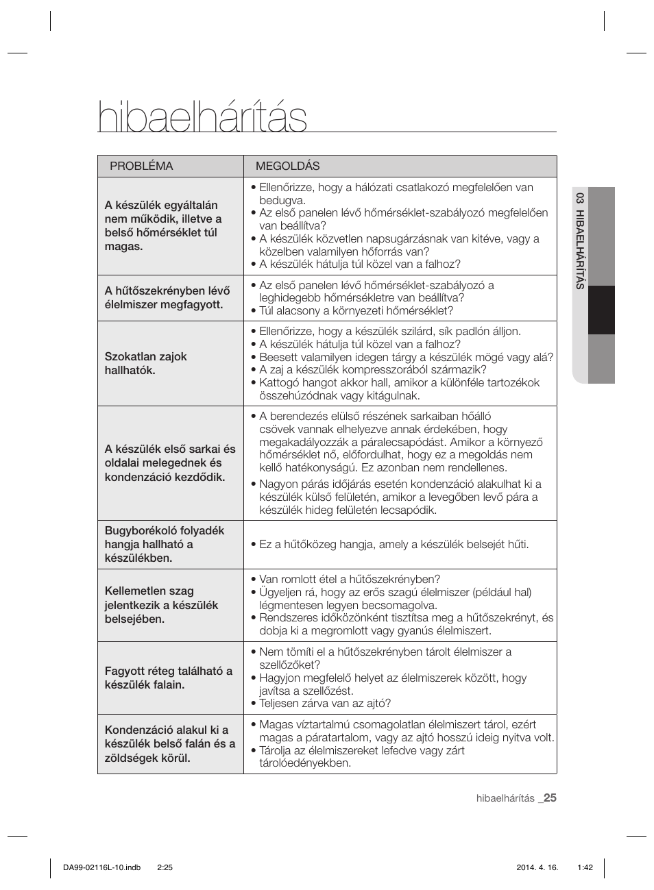 Hibaelhárítás | Samsung RL55VTEBG User Manual | Page 77 / 240