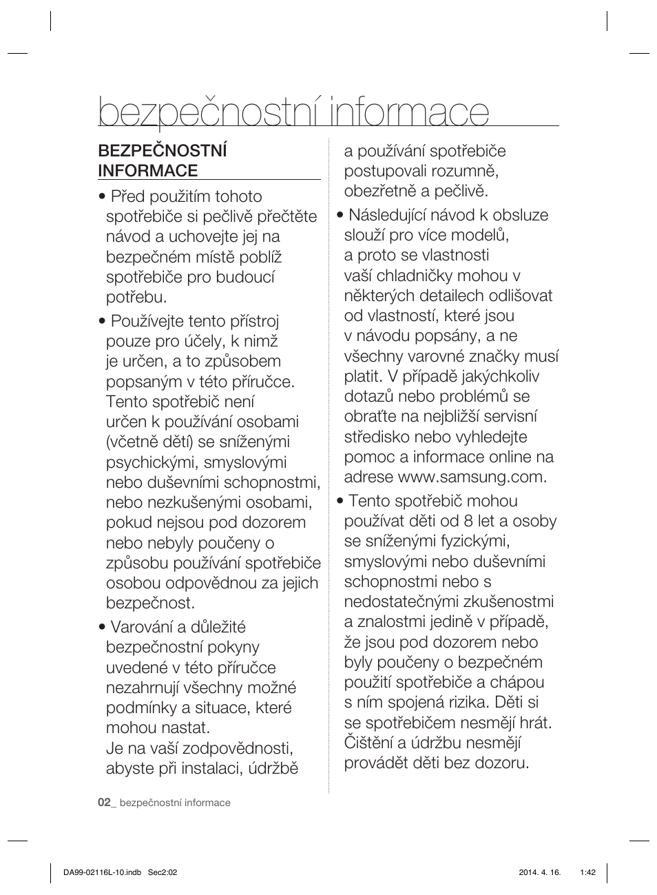 Bezpečnostní informace | Samsung RL55VTEBG User Manual | Page 82 / 240